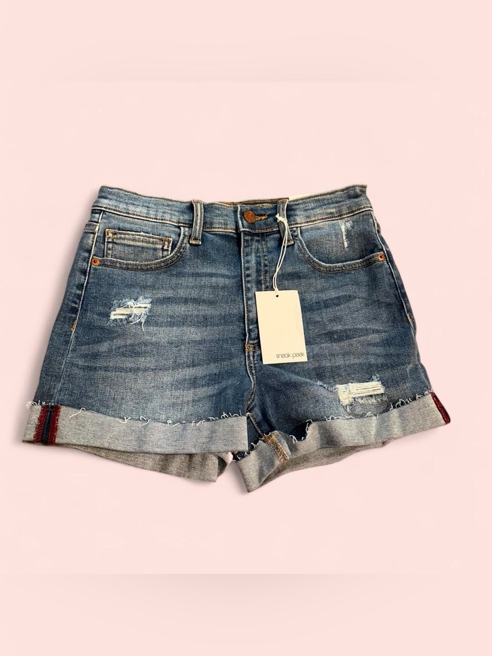 Sneak Peek Blue Distressed Rolled-Hem Denim Shorts